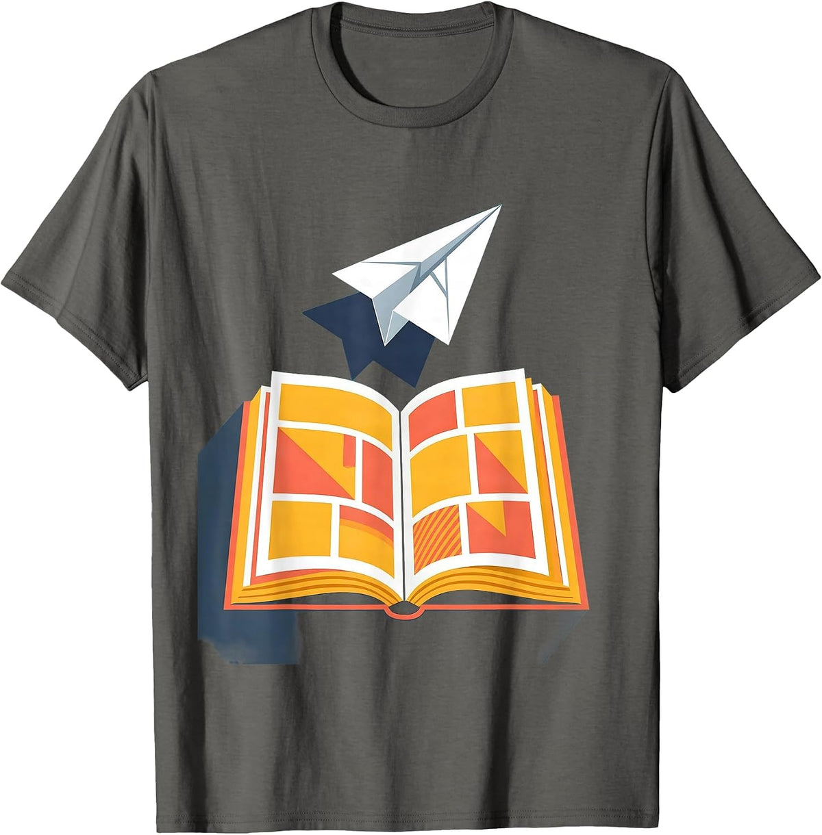 Men's Third Grade Teacher Paper Airplane Bookworm Gift T-Shirt - Asphalt Grey