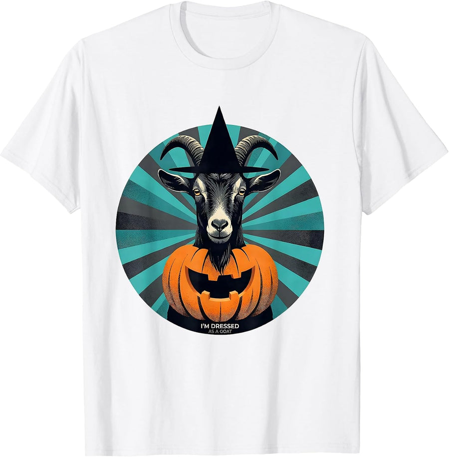 I'm Dressed as a Goat Midcentury Modern Halloween Witch Hat T-Shirt - White