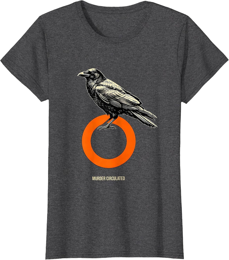 Women's Murder Circulated Stencil Crow Dark Humor Gothic Raven Bird T-Shirt - Dark Heather Grey