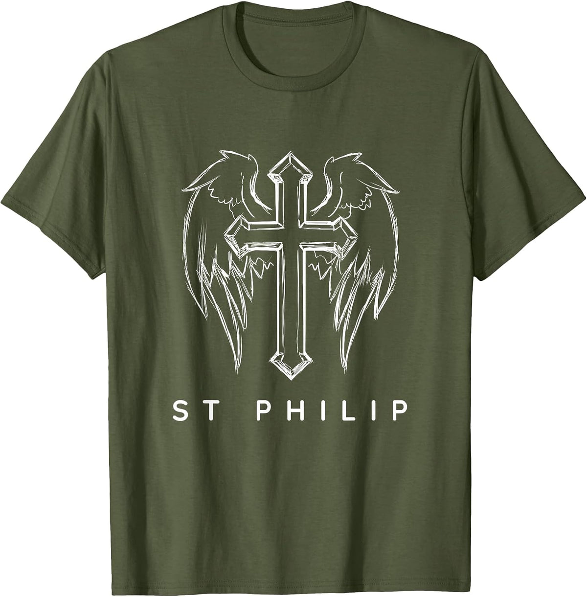 St Philip the Apostle Traditional Catholic Prayer Angel Idea T-Shirt - Olive Green