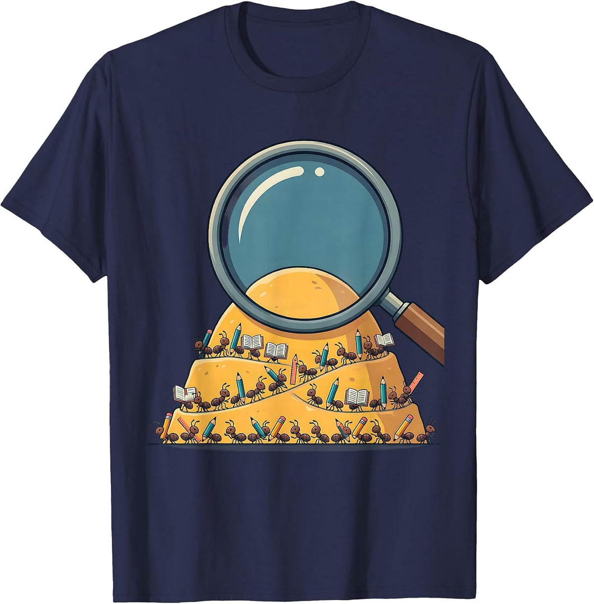 Men's Third Grade Teacher Magnifying Glass Ant Hill T-Shirt - Navy Blue