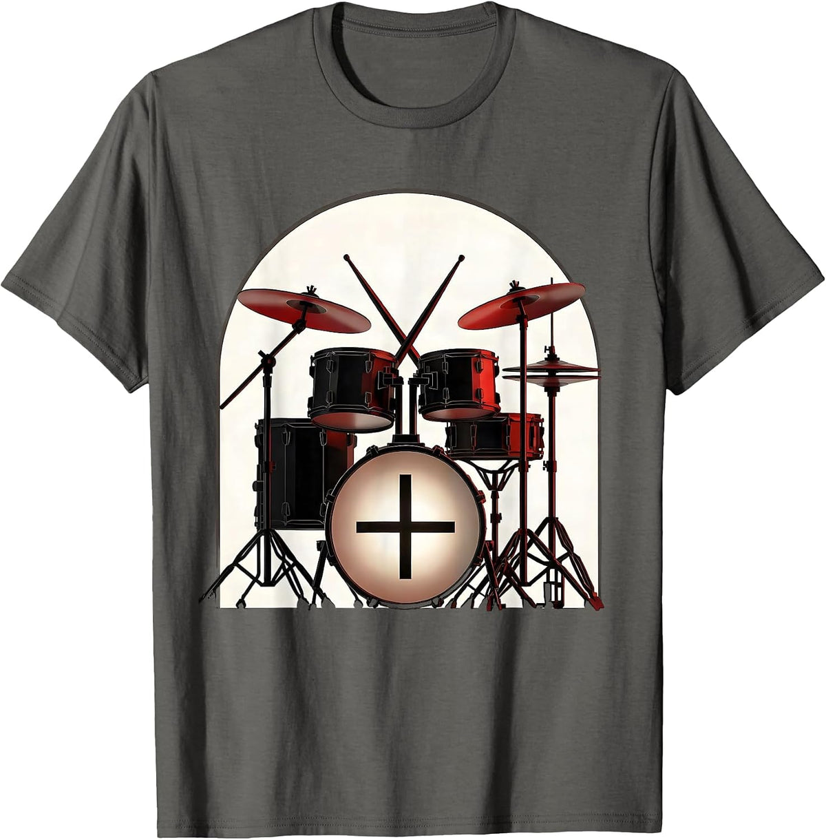 Geometric Drum Kit Church Arch Christian Musician Worship T-Shirt, Men, Asphalt Grey, XX-Large - As Pictured