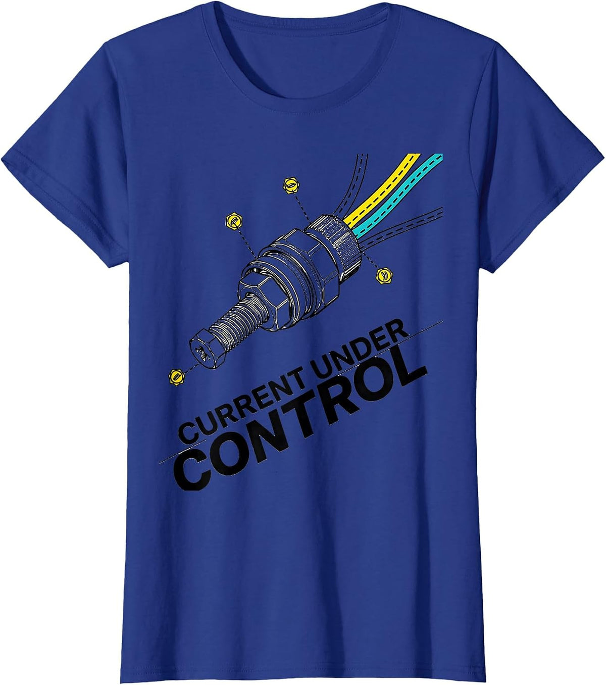 Women's Current Under Control Funny Electrician Trade Skeleton Humor T-Shirt - Royal Blue