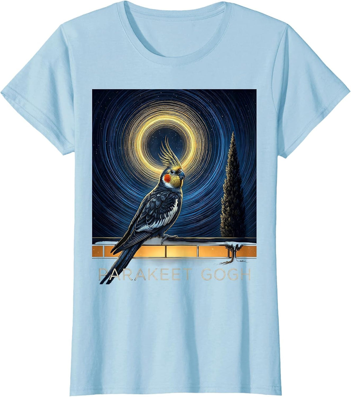Parakeet Gogh Cosmic Whimsical Pet Lover Art Gift T-Shirt - Baby Blue