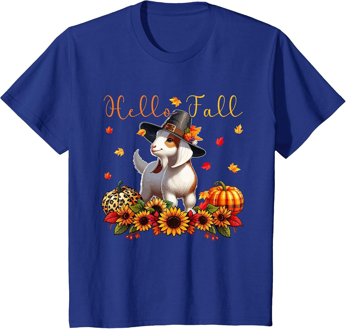 Fall Thanksgiving Goat Costume Autumn Leopard Pumpkins T-Shirt - Royal Blue