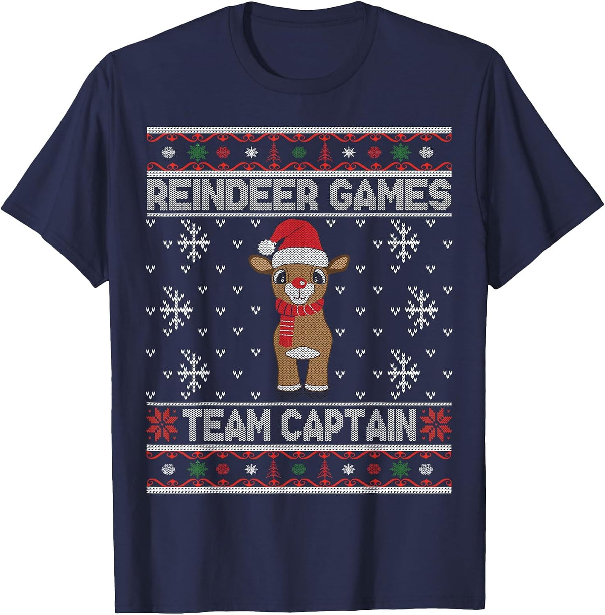 Reindeer Game Team Captain Ugly Xmas Party Sweater T-Shirt - Navy Blue