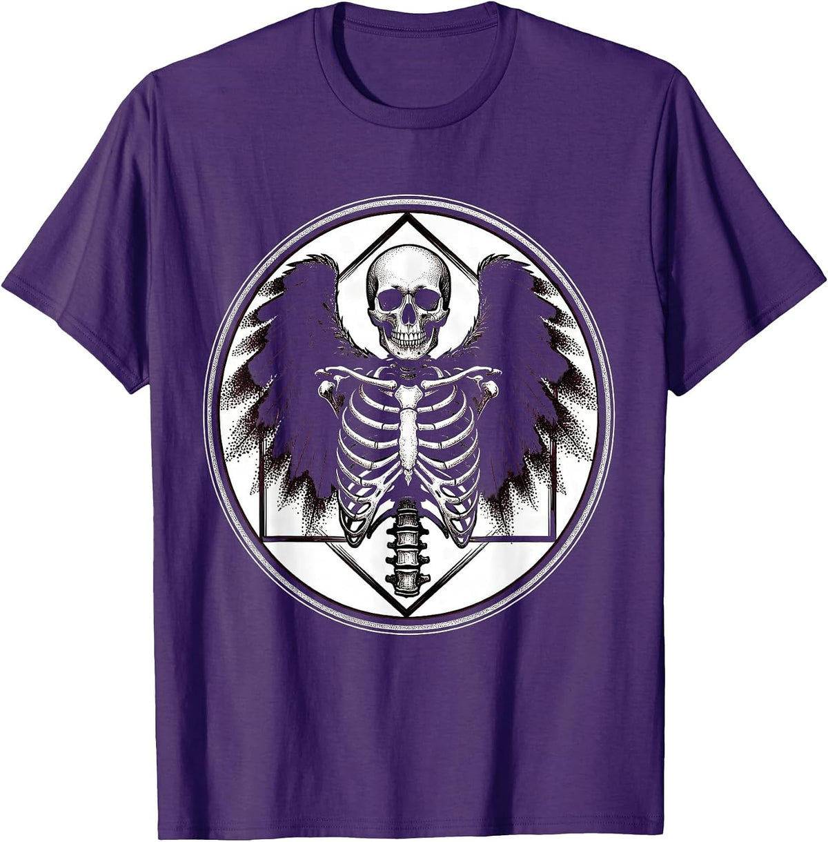 Men's Crow Skeleton Wings Spread Dark Gothic Art T-Shirt - Purple