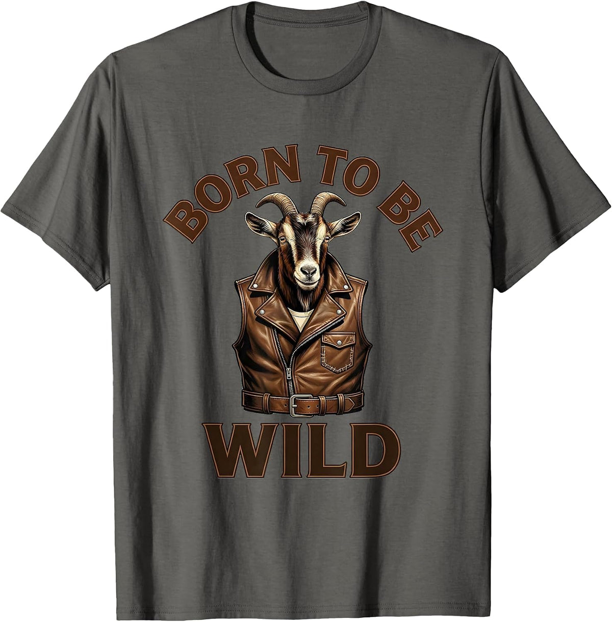 Born to Be Wild Goat Graphic Design T-Shirt - Asphalt Grey