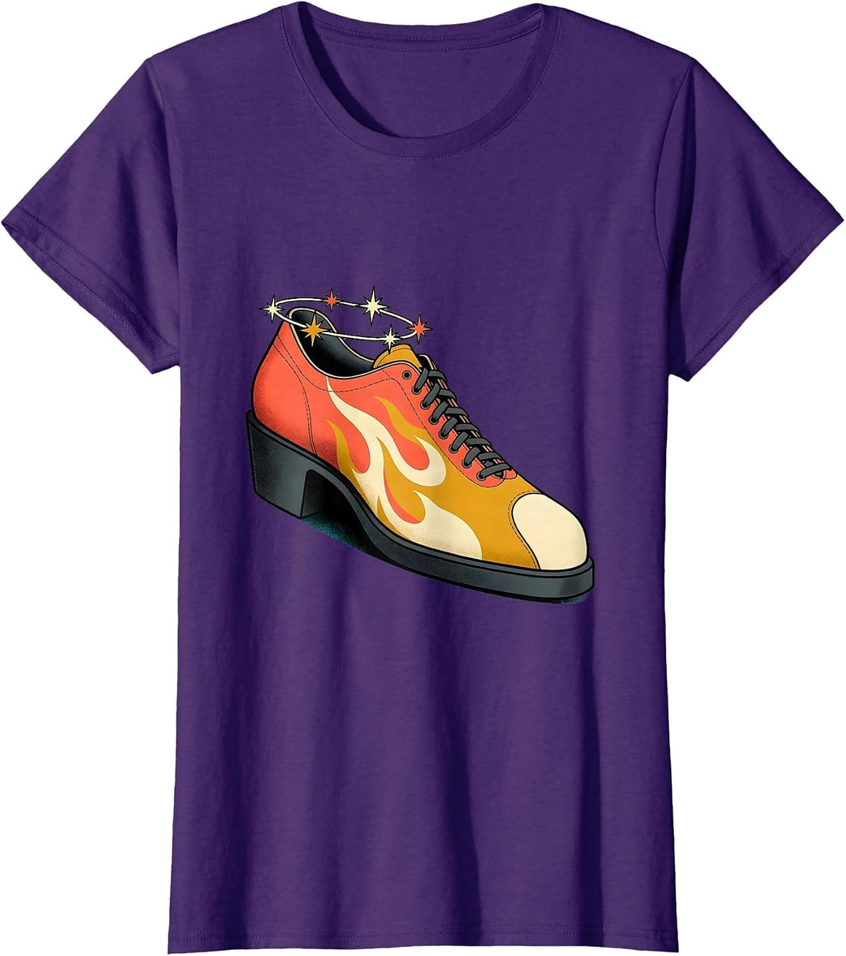 Women's Vintage Flame Bowling Shoe Graphic Tee T-Shirt - Purple