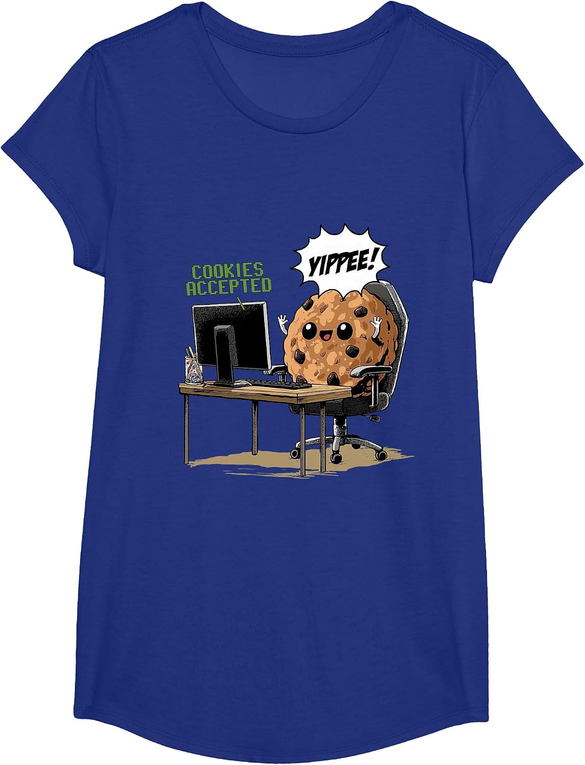 Cookies Accepted Nerd Shirt Funny Computer Internet Coder T-Shirt, Girls, Royal Blue, X-Small - As Pictured
