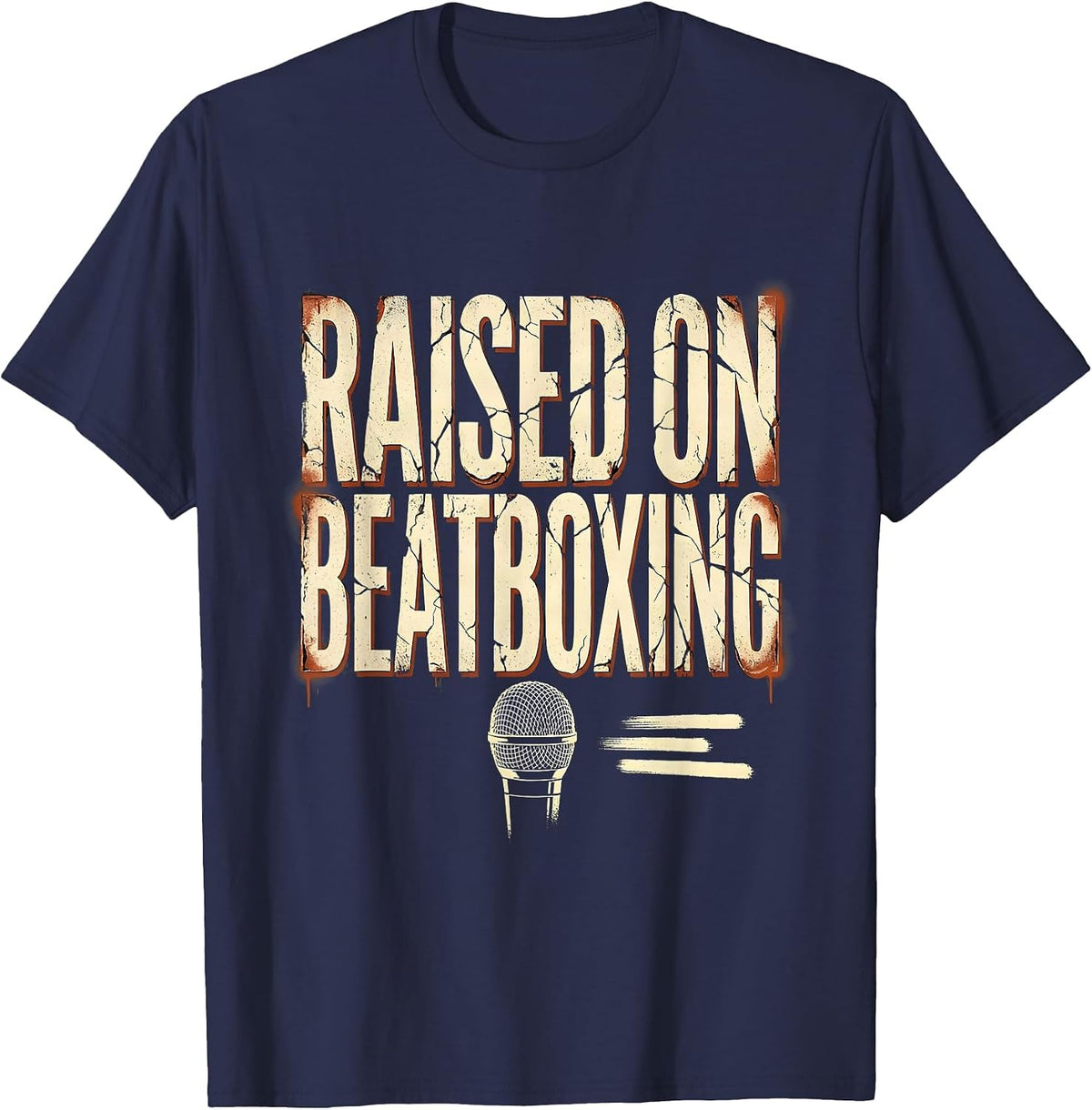 Raised On Beatboxing Distressed Vintage 90s Hip Hop Rap T-Shirt - Navy Blue