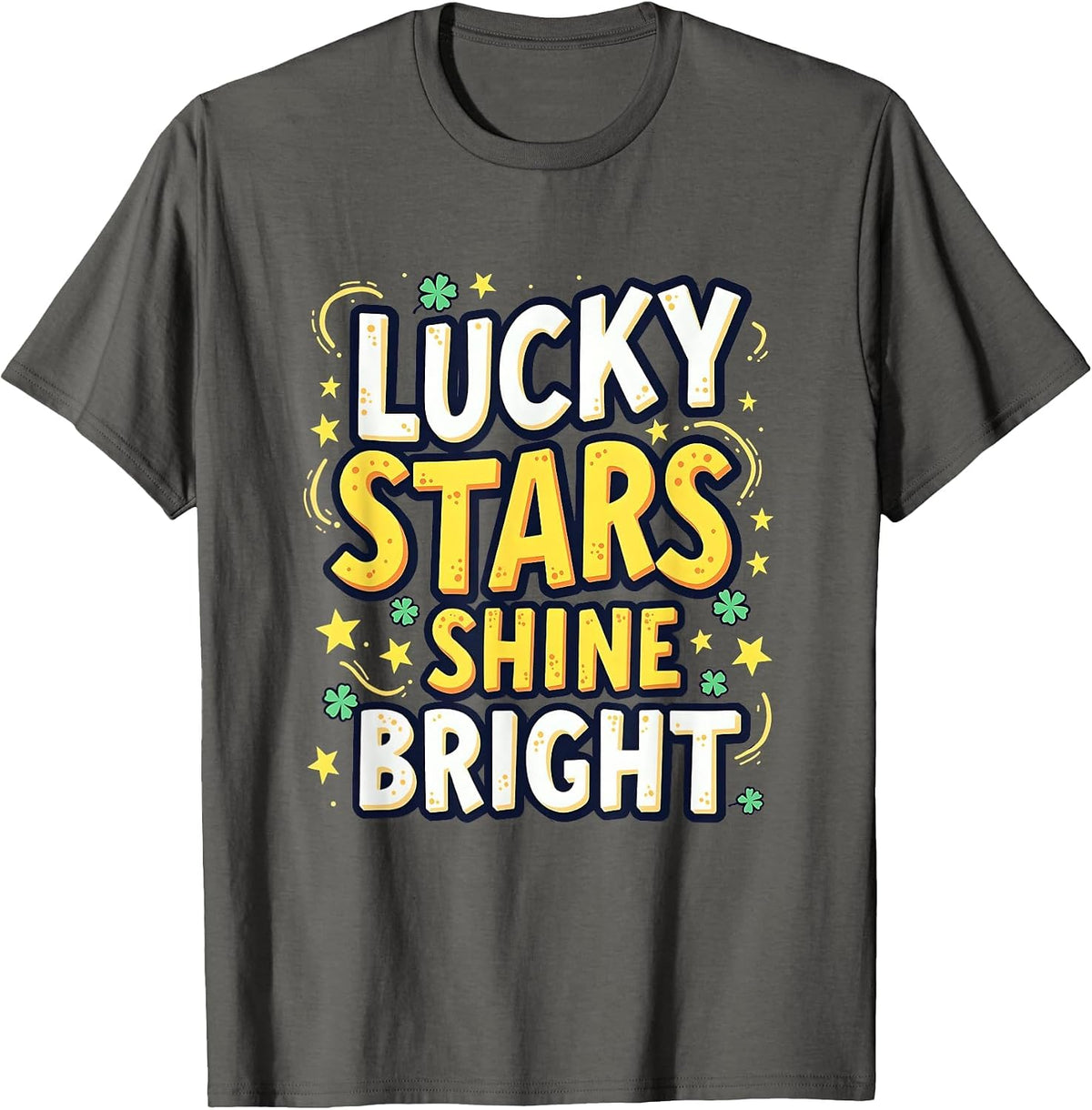 Lucky Stars Shine Bright Celestial Design T-Shirt - Asphalt Grey