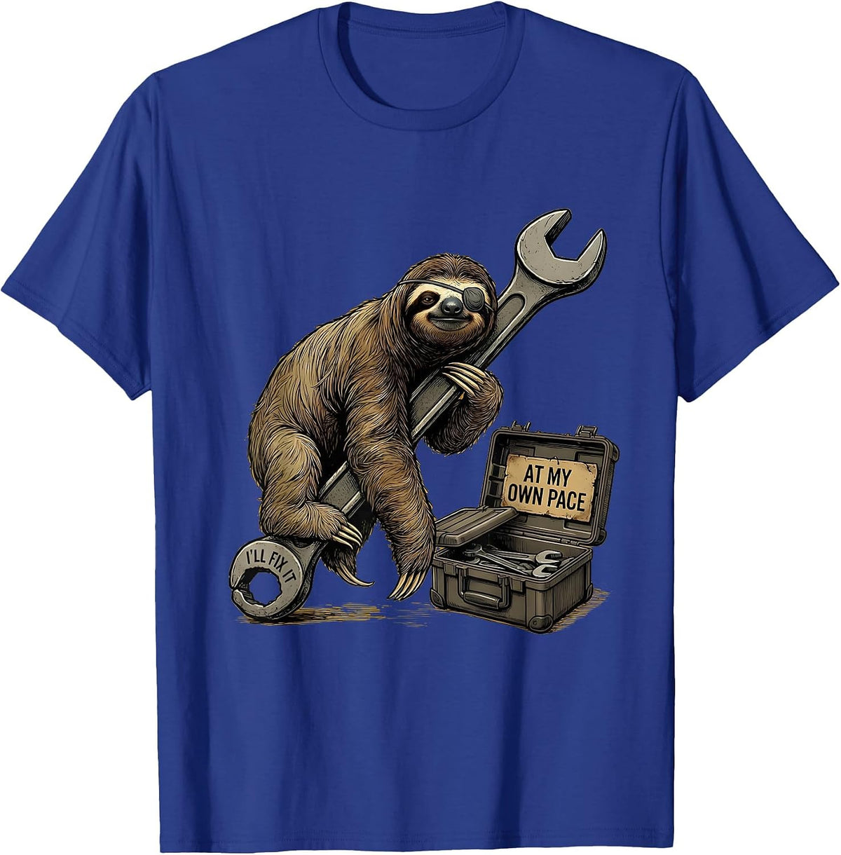 Men's I'll Fix It At My Own Pace Funny Sloth Lover Animal Humor T-Shirt - Royal Blue