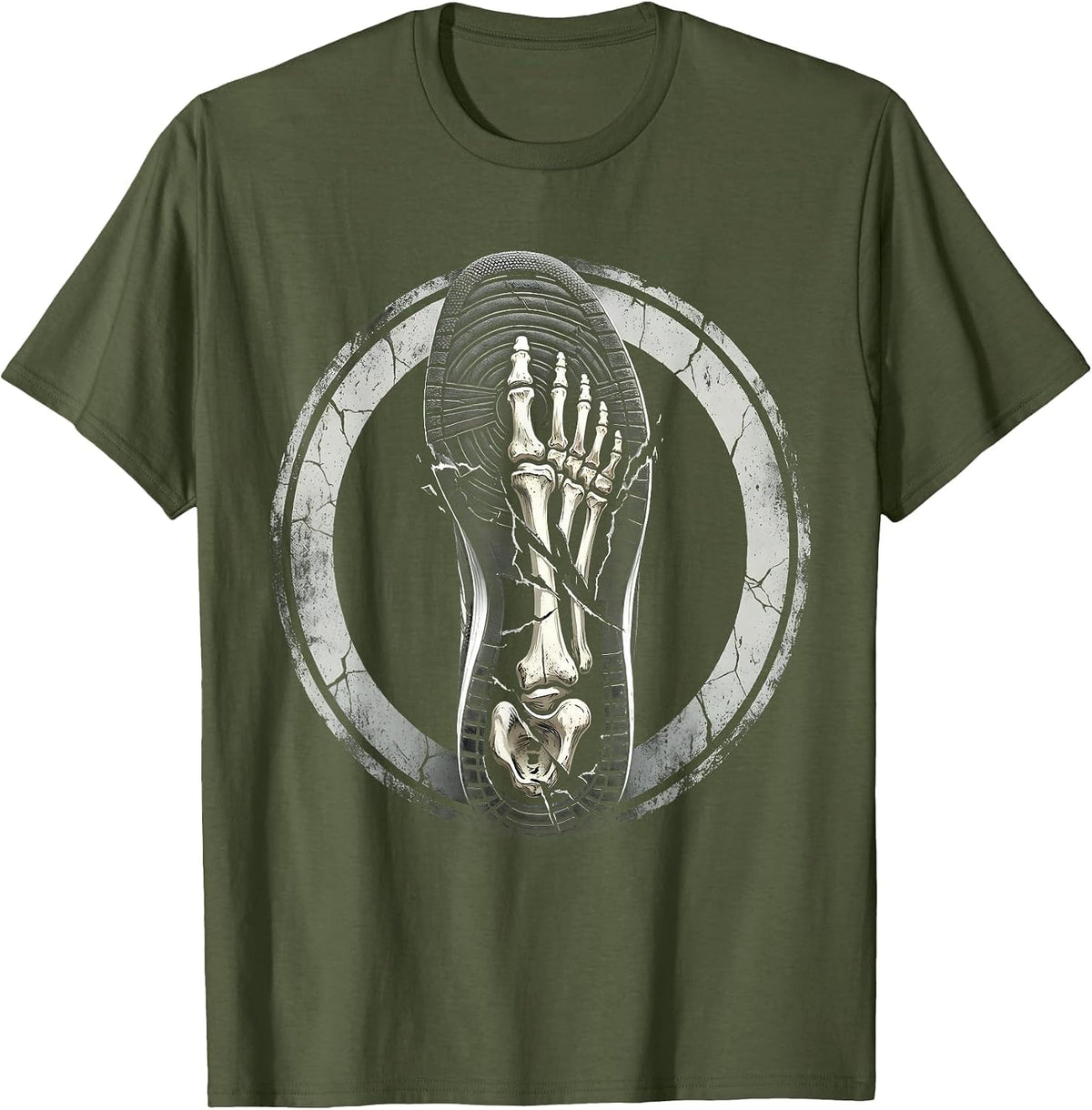 Grunge Worn Sneaker Sole With Exposed Bones T-Shirt - Olive Green