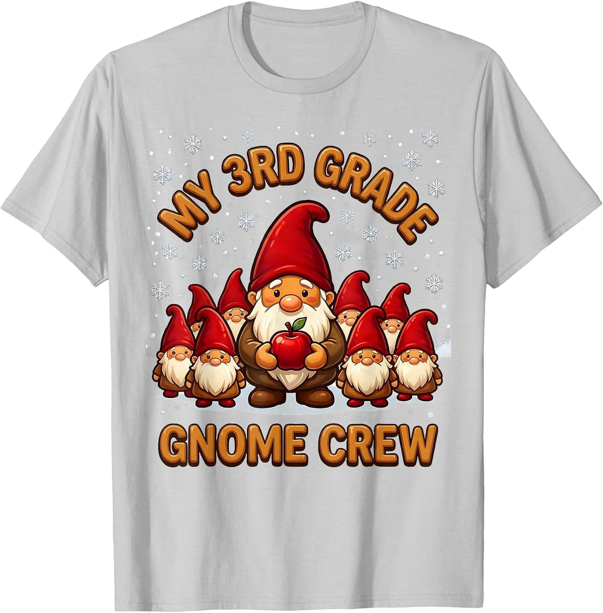 Men's My 3rd Grade Gnome Crew Cute Playful Christmas Teacher T-Shirt - Silver Grey