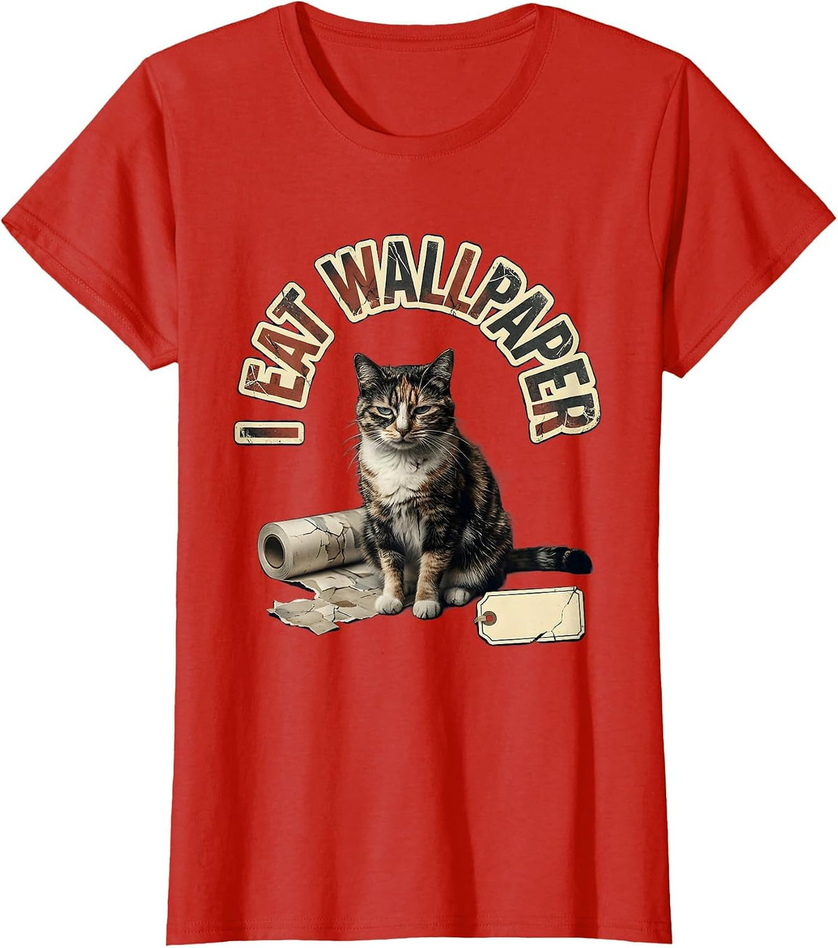 I Eat Wallpaper Funny Cat Meme Bootleg Graphic Gen-Z T-Shirt - Red