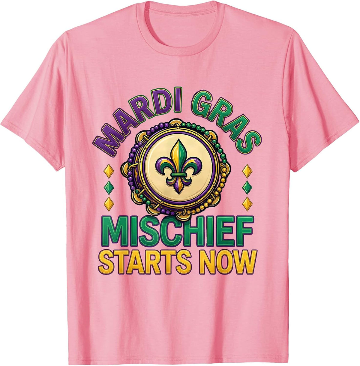 Men's Mardi Gras, Mischief Starts Now Colorful Carnival Party T-Shirt - Pink