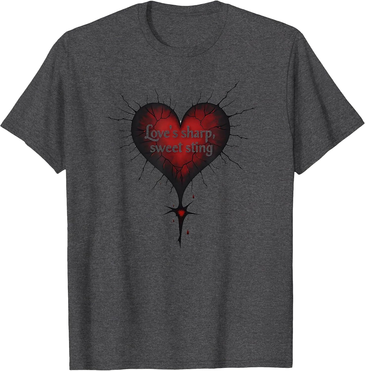 Love's Sharp Sweet Sting Romantic Gothic Design T-Shirt - Dark Heather Grey