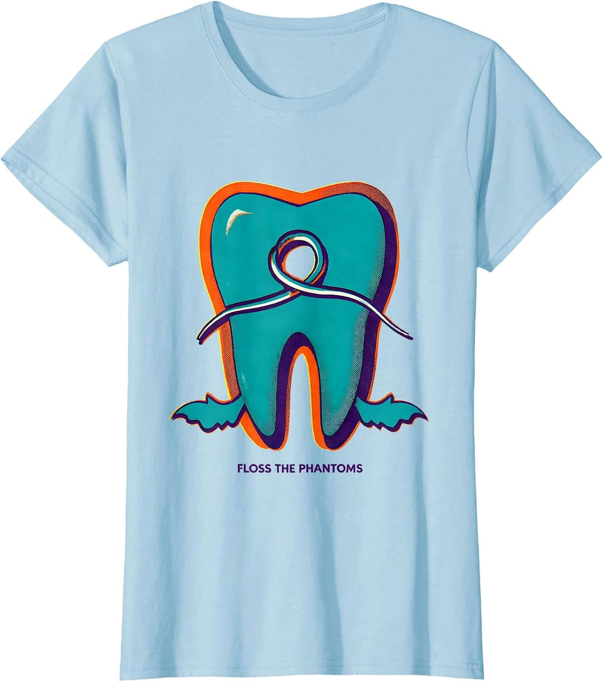 Women's Floss the Phantoms Risograph Halloween Dentist Dental T-Shirt - Baby Blue