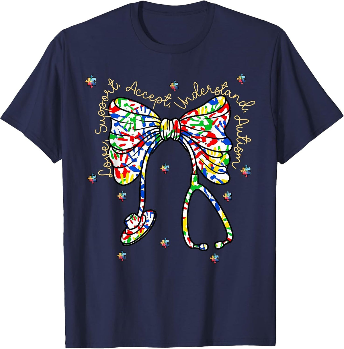 Registered Nurse Coquette Stethoscope Autism Awareness T-Shirt - Navy Blue