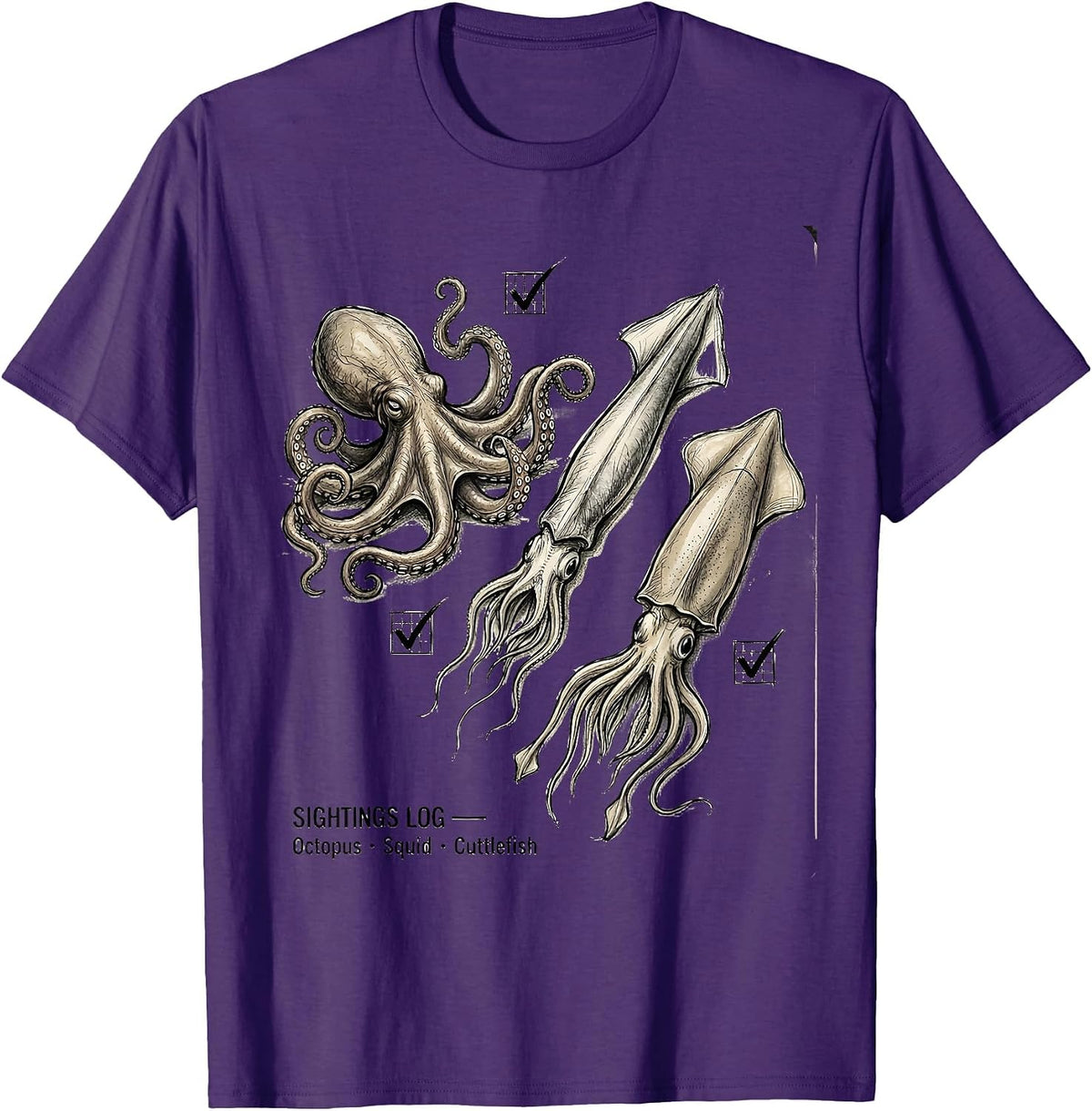 SIGHTINGS LOG — Octopus · Squid · Cuttlefish Marine Biology T-Shirt - Purple