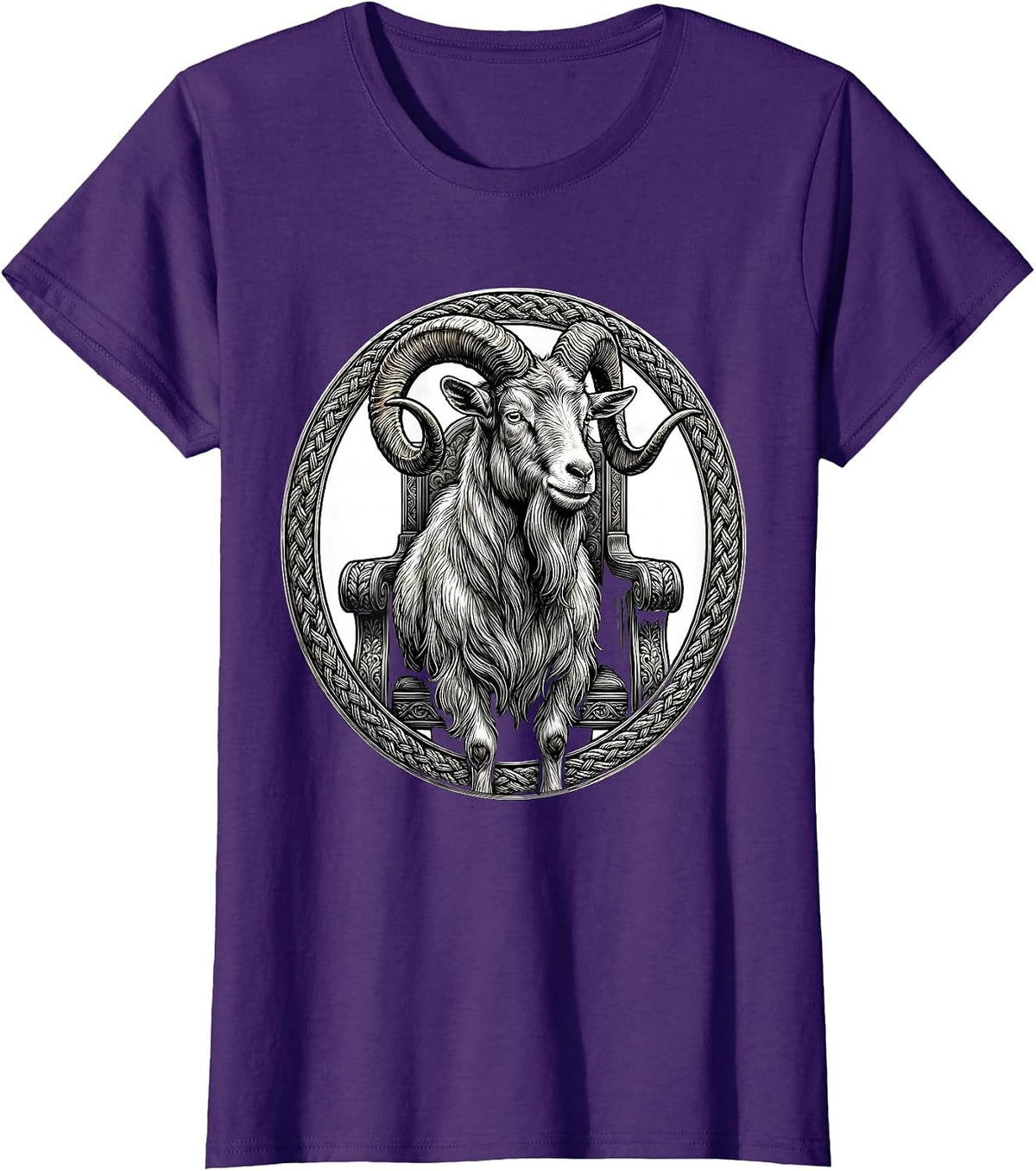 Women's Old Goat King on Throne Illustration T-Shirt - Purple