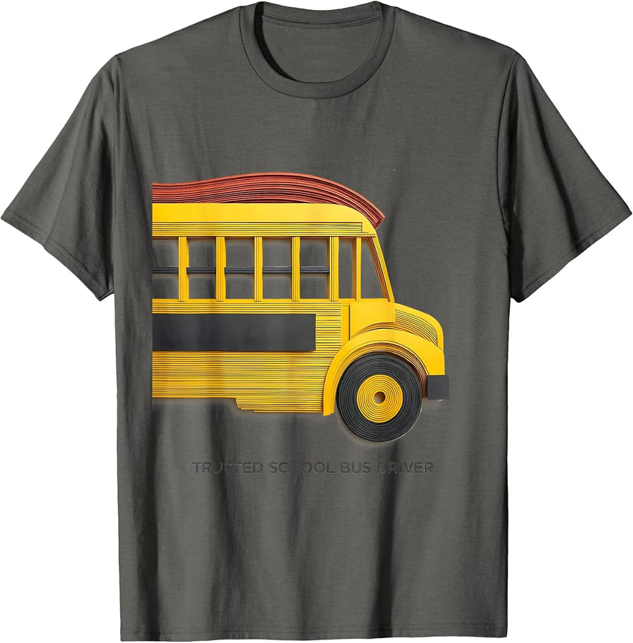 Trusted School Bus Driver Paper Cutout Bus Driver T-Shirt - Asphalt Grey
