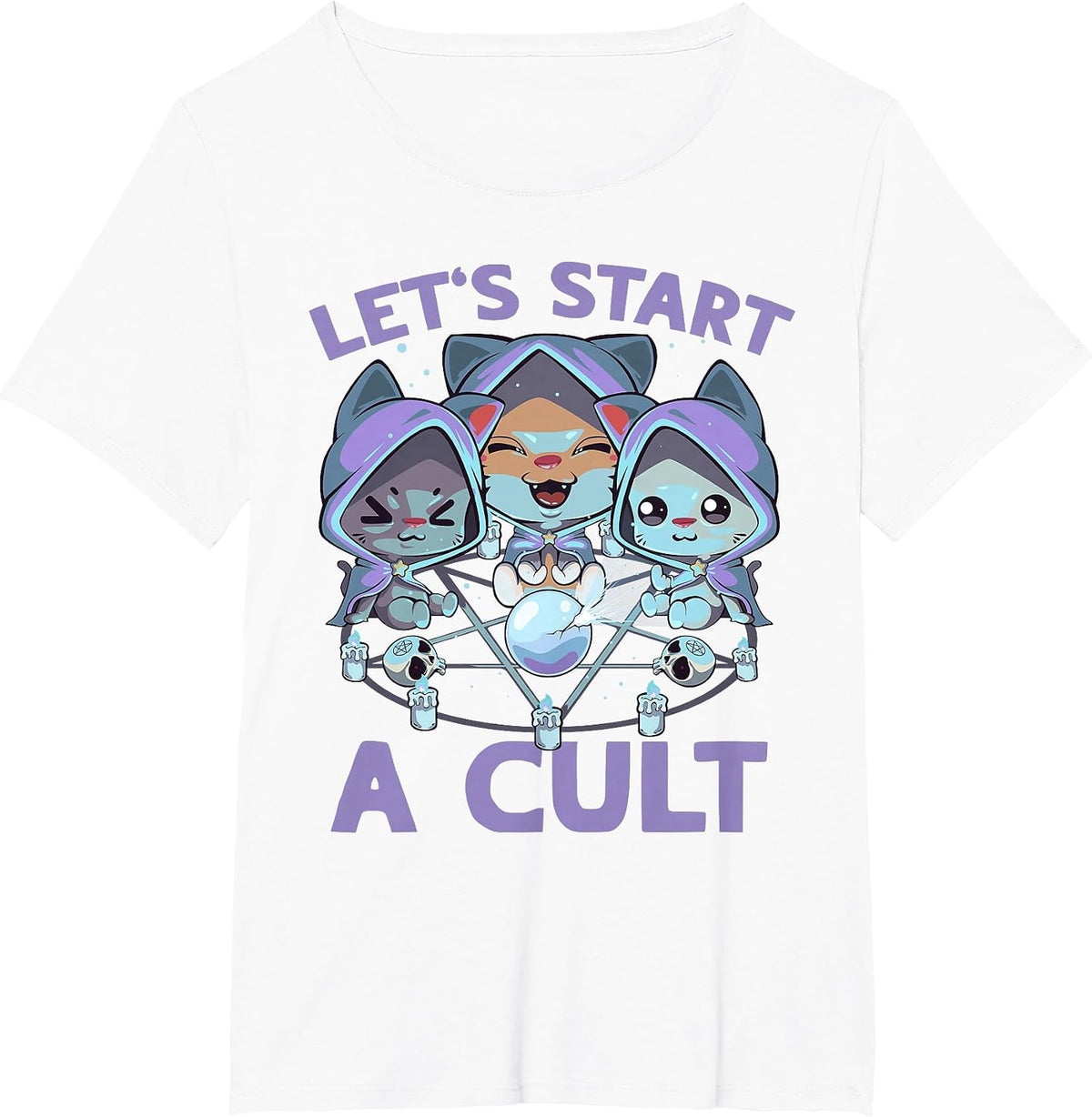 Pastel Goth Kawaii Occult Cats Summon Let's Start A Cult Cat T-Shirt - White