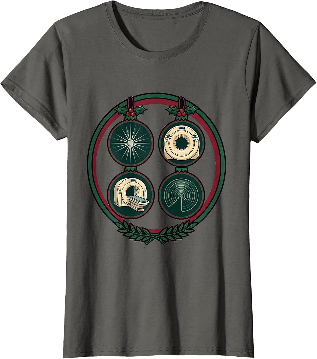 Women's Radiology Tech Christmas Badge Crest Xray Tech Humor T-Shirt - Asphalt Grey