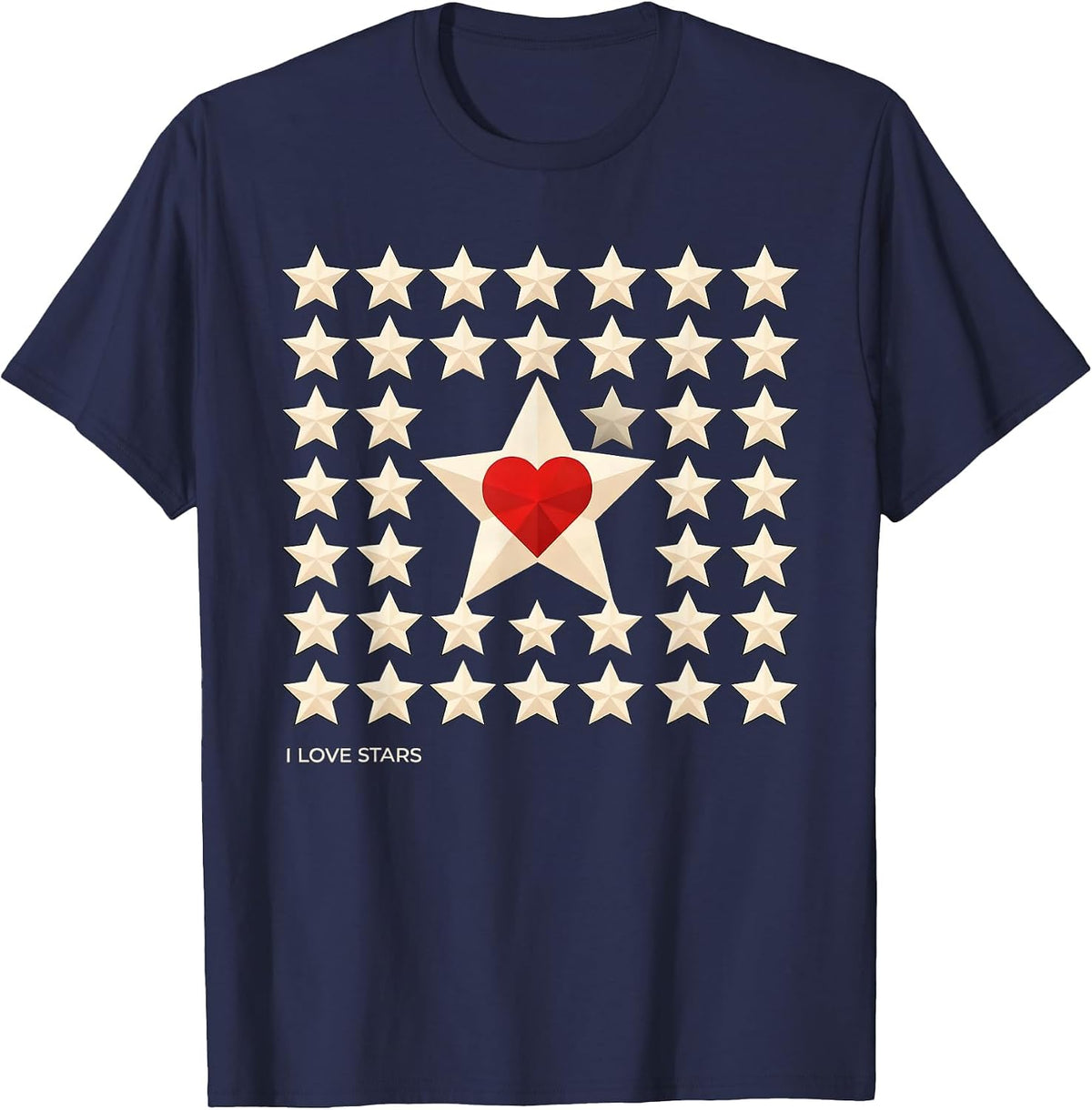 I Love Stars Geometric Star Lover Personal Expression T-Shirt - Navy Blue