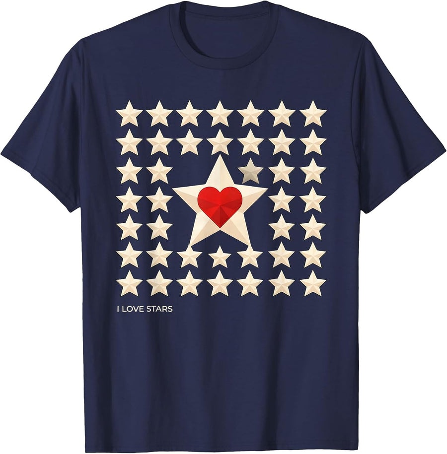 I Love Stars Geometric Star Lover Personal Expression T-Shirt - Navy Blue