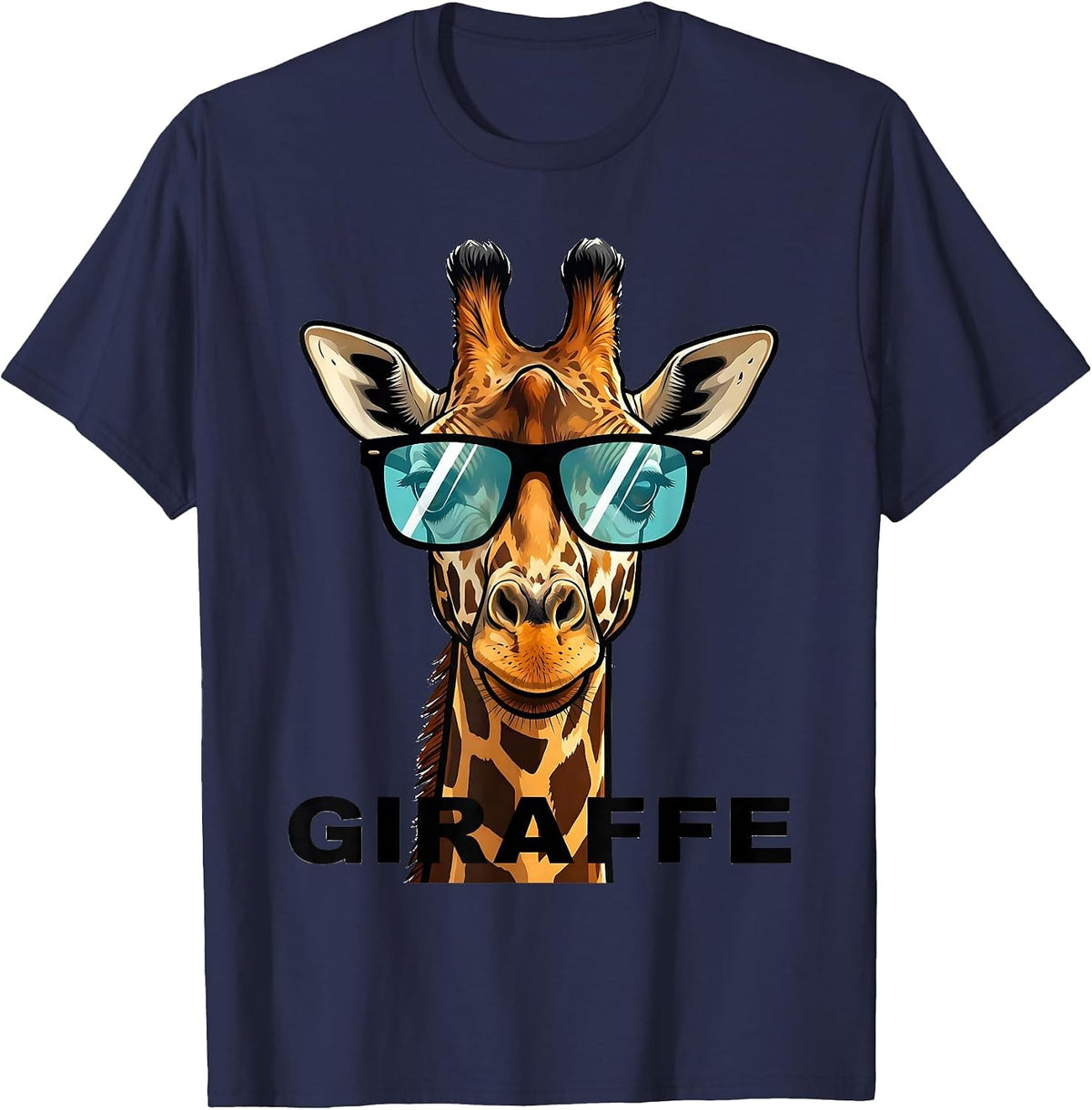 Men's GIRAFFE Cartoon College Mascot Sunglasses Team Fan T-Shirt - Navy Blue