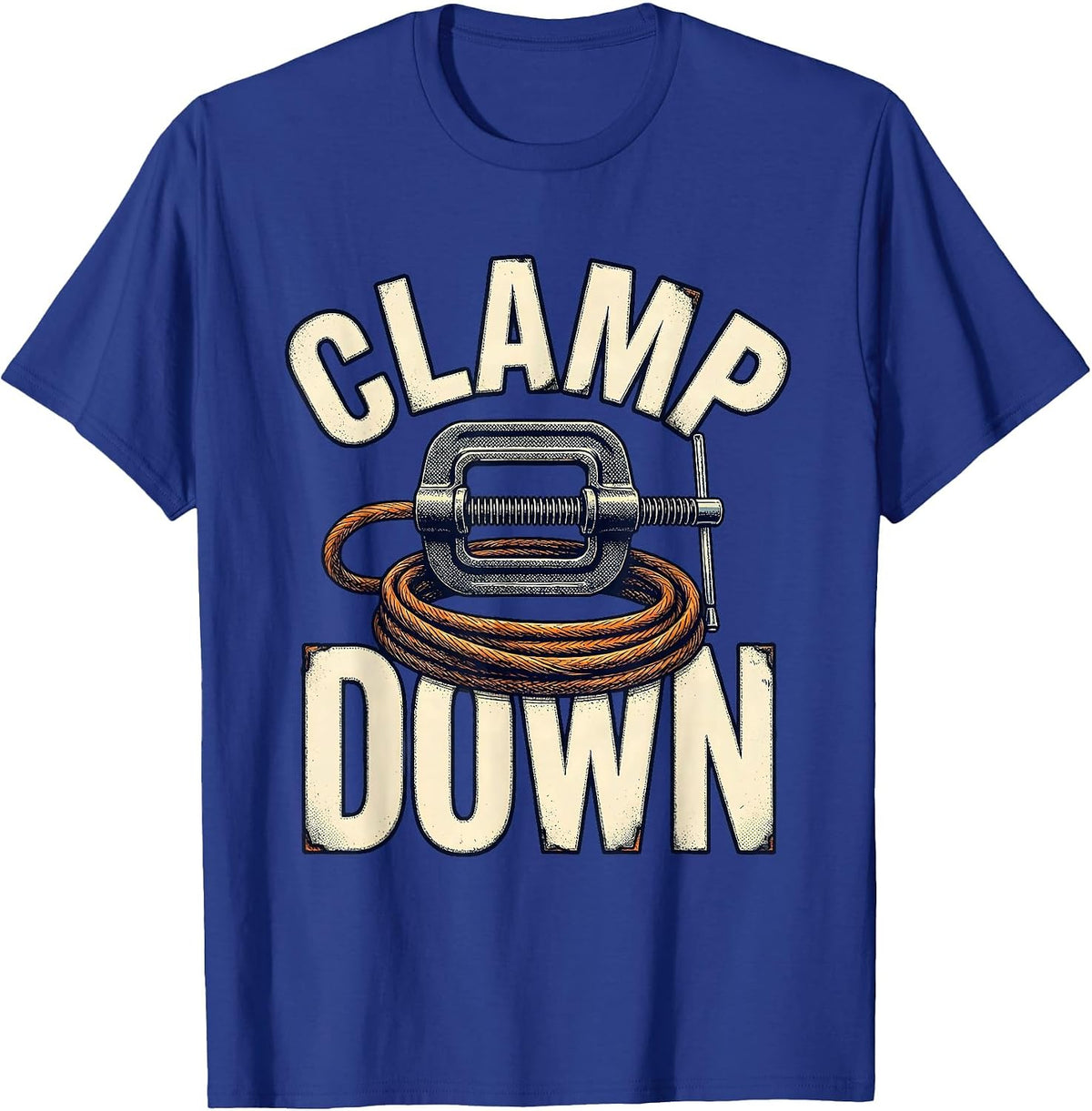 Men's Clamp Down Detailed Line Illustration Blue Collar Welder T-Shirt - Royal Blue