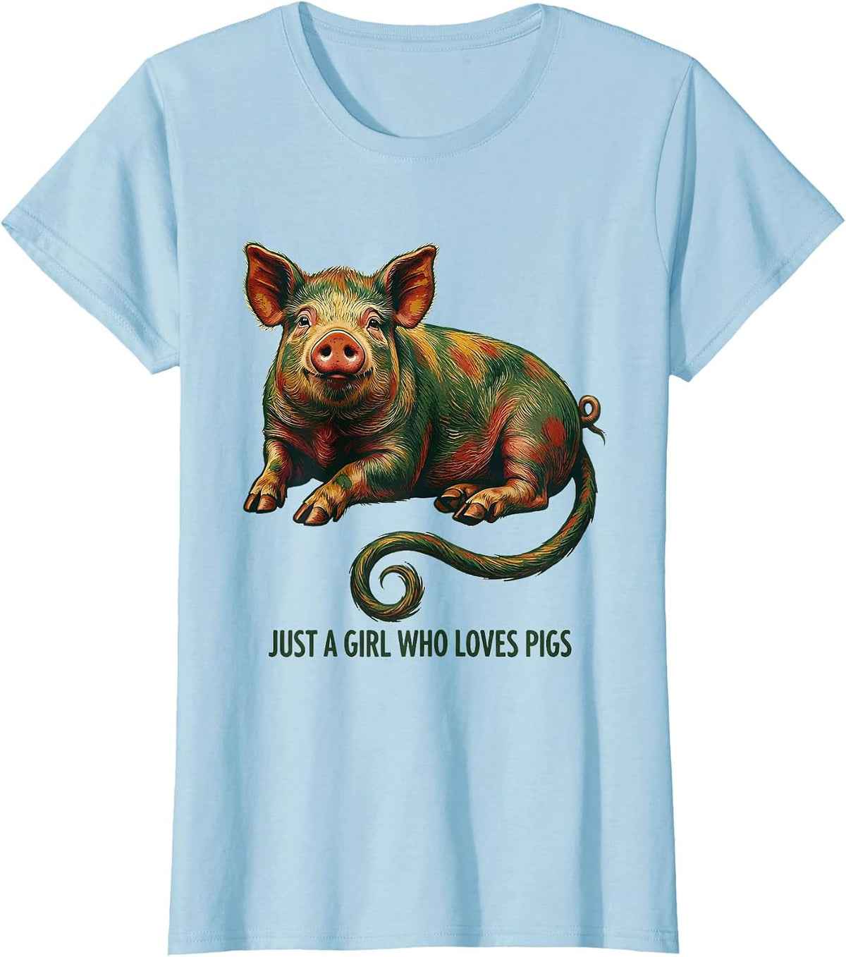Just A Girl Who Loves Pigs Folk Art Pig Lover Gift T-Shirt - Baby Blue