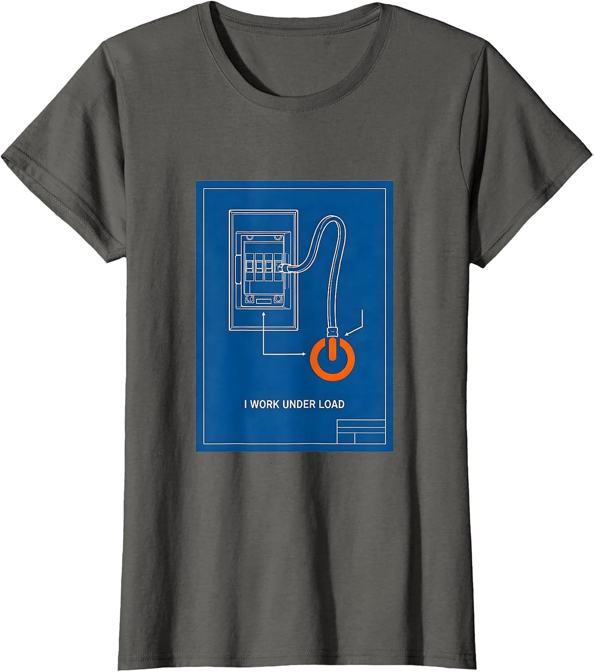 Women's I Work Under Load Technical Blueprint Skeleton Electrician T-Shirt - Asphalt Grey