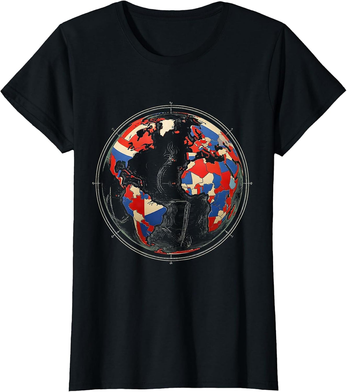 Global Flags Mosaic Geography Lover Travel Enthusiast T-Shirt - Black