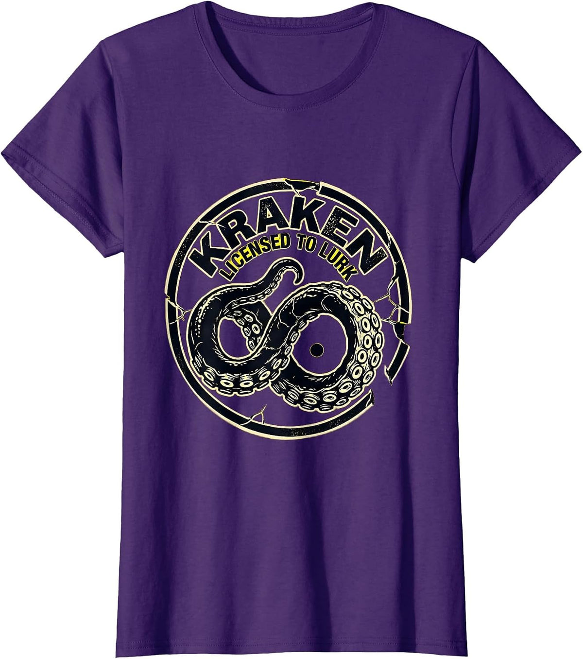 Women's Kraken Licensed To Lurk Stencil Graphic Octopus Lover Gift T-Shirt - Purple