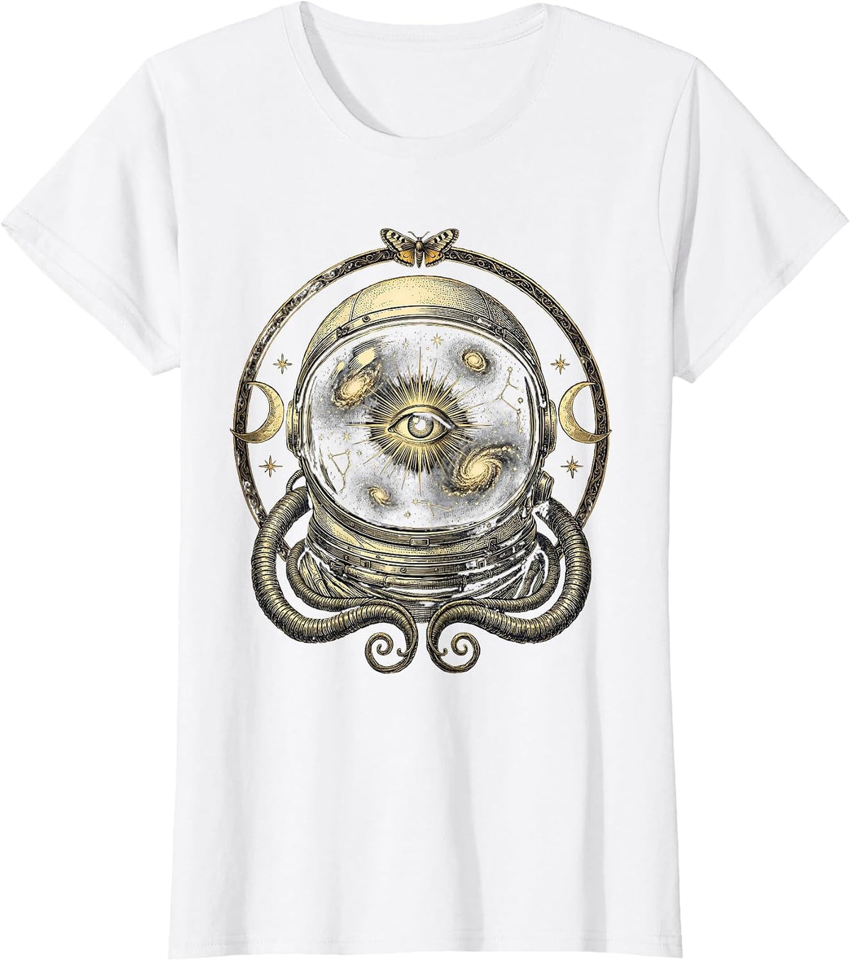 Women's Astronaut Helmet Galaxy Nebula Reflection T-Shirt - White