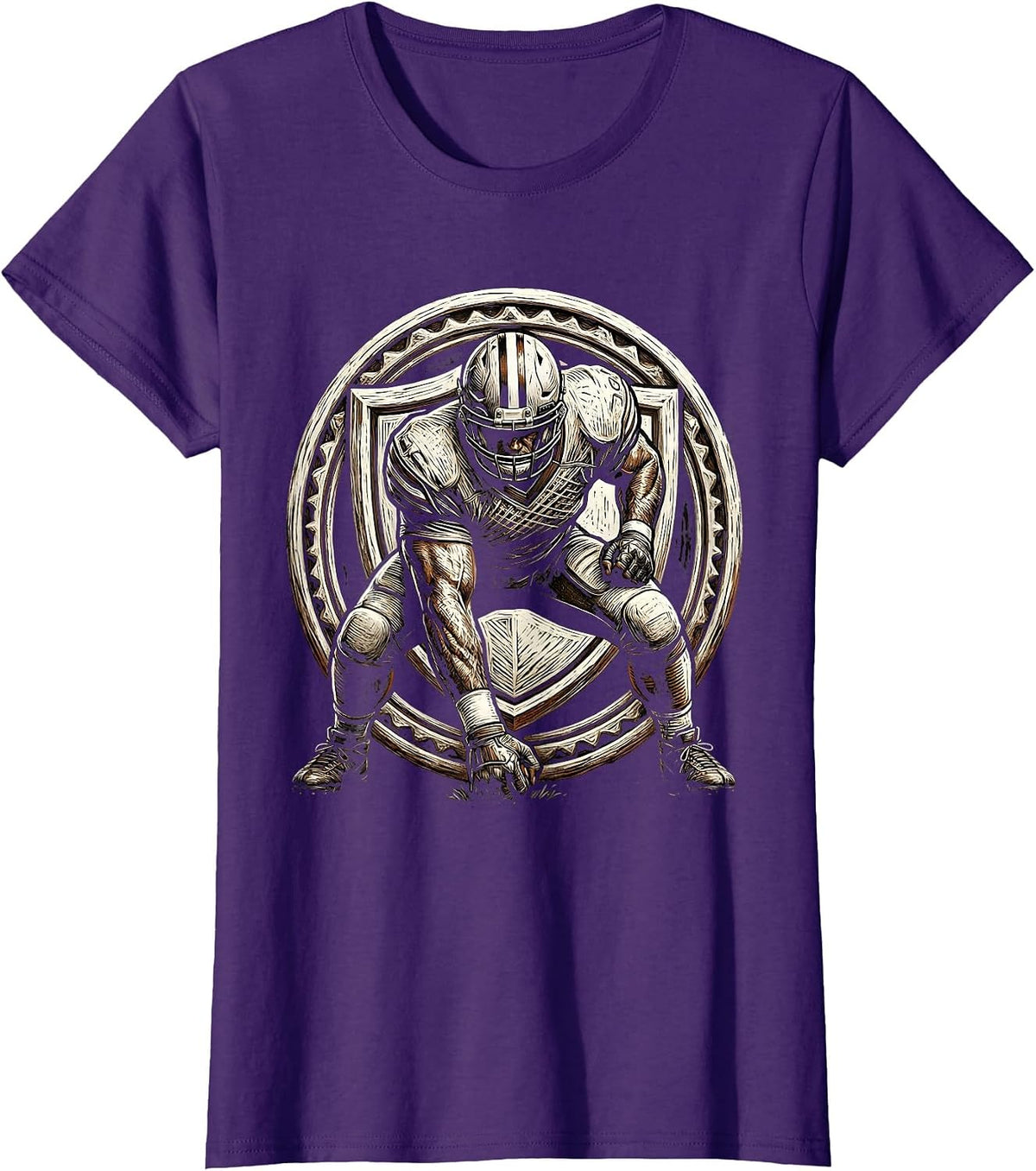 Women's Football Lineman Three-Point Stance Graphic T-Shirt - Purple