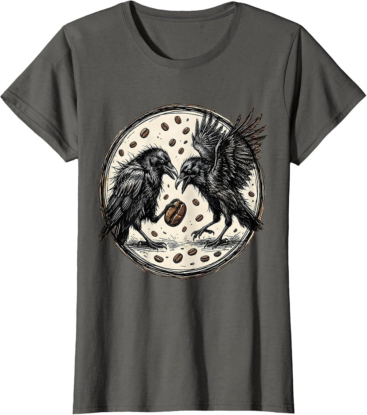 Women's Two Crows Arguing Over Last Coffee Bean T-Shirt - Asphalt Grey