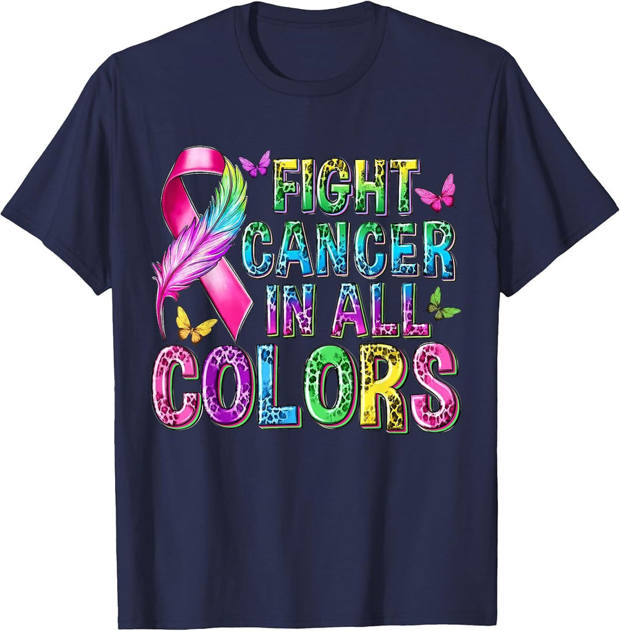 Fight Cancer in Cancer Awareness Ribbons Butterfly T-Shirt - Navy Blue