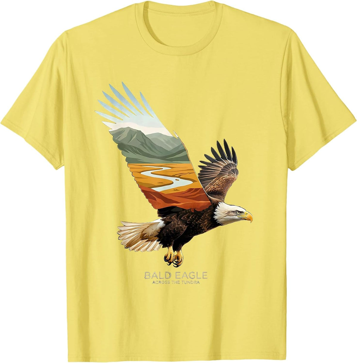 Men's Bald Eagle Across The Tundra Vintage Patriotic Bird Lover T-Shirt - Lemon Yellow