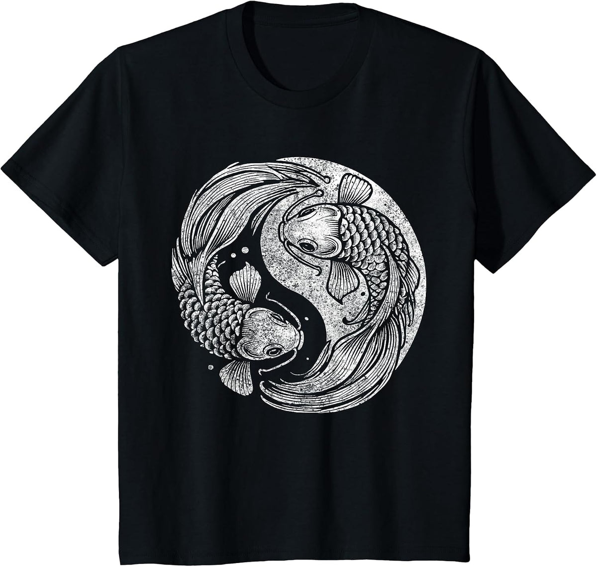 Yin and Yang Retro Japanese Koi Fish T-Shirt - Black