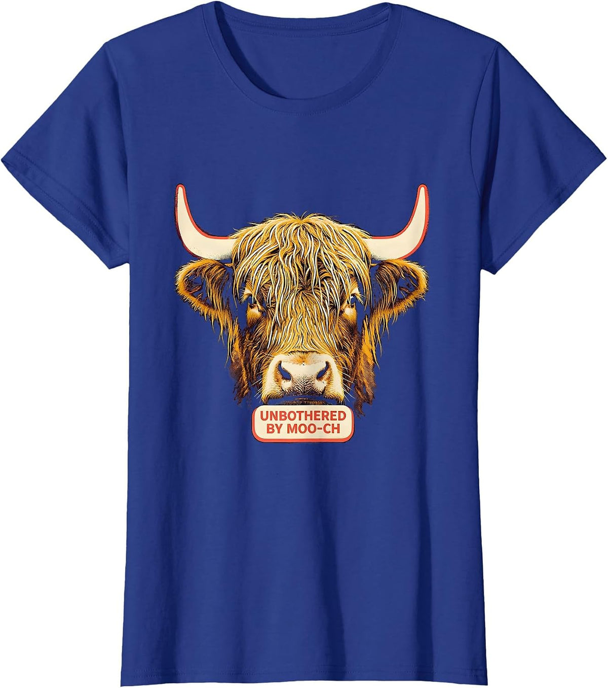 Women's Unbothered By Moo-ch Funny Highland Cow Floral Humor T-Shirt - Royal Blue