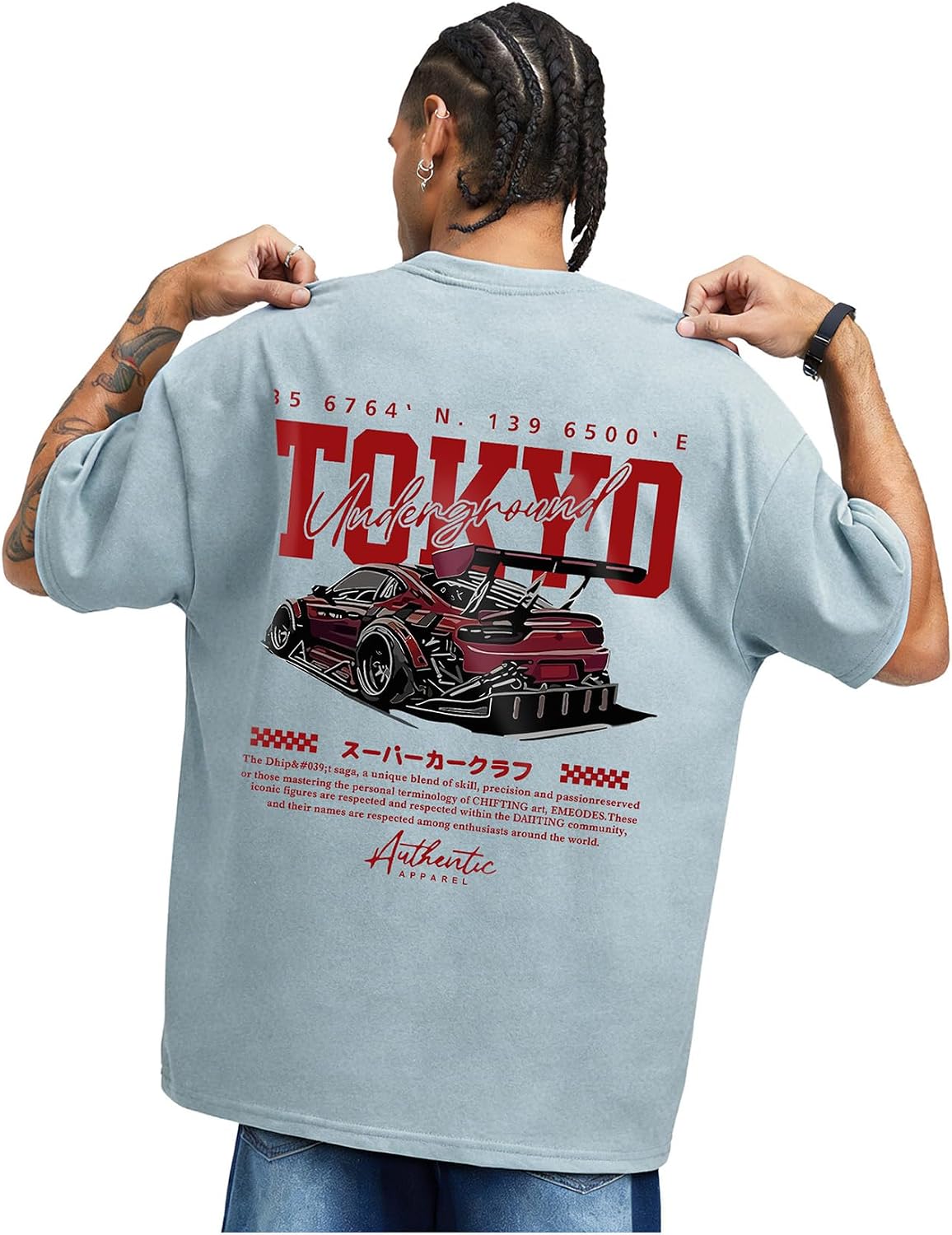 COZYEASE Men's Letter Graphic Tee Short Sleeve Summer T-Shirts Streetwear - Blue and Red