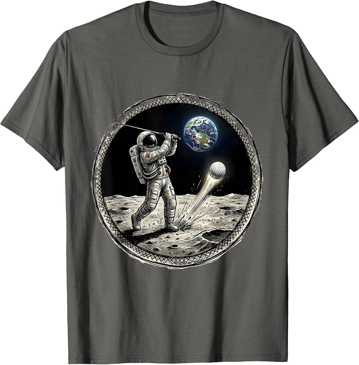 Men's Astronaut Golf Lunar Surface Space Tee Off T-Shirt - Asphalt Grey
