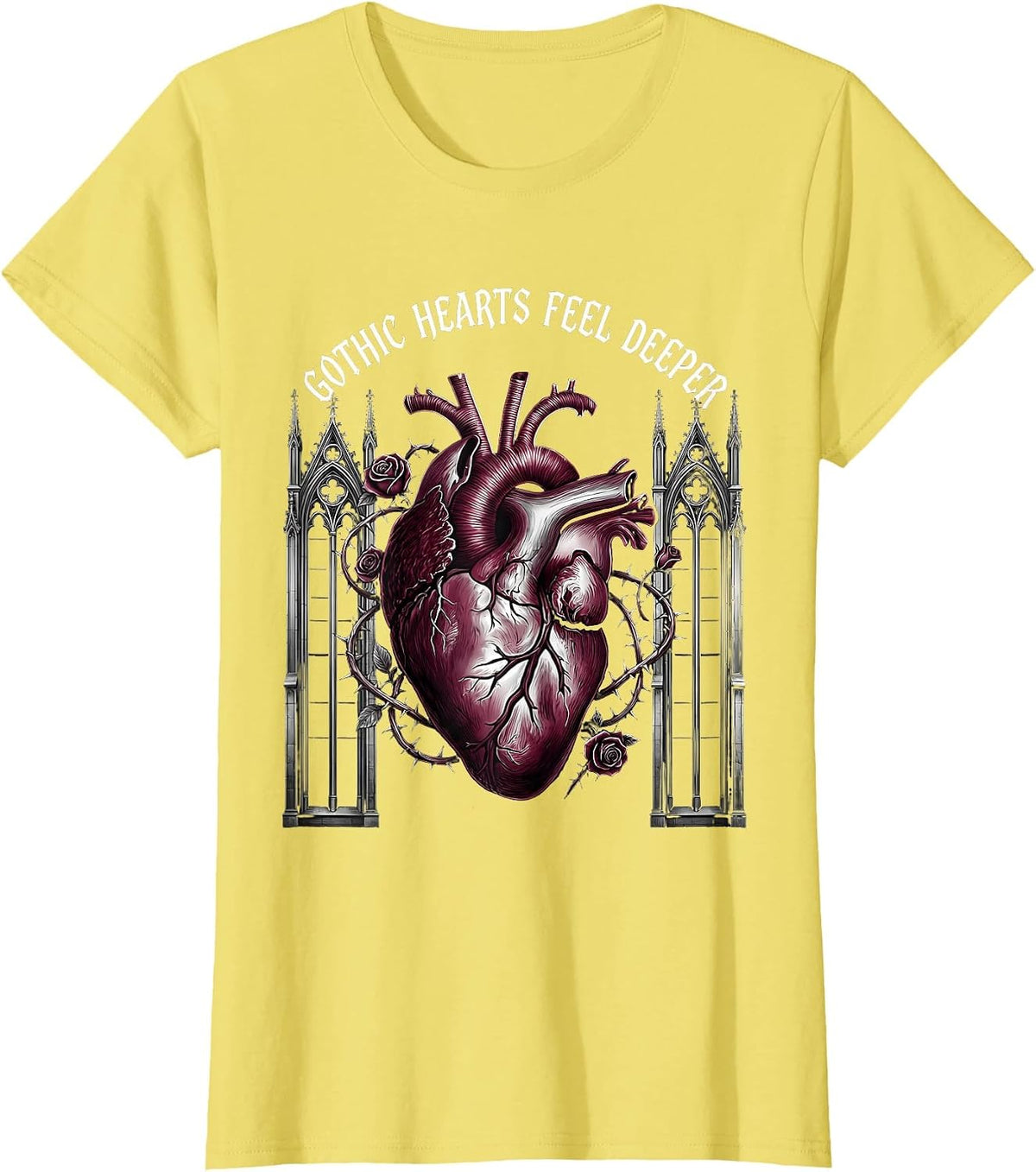Gothic Hearts Feel Deeper Dark Romance Design T-Shirt - Lemon Yellow
