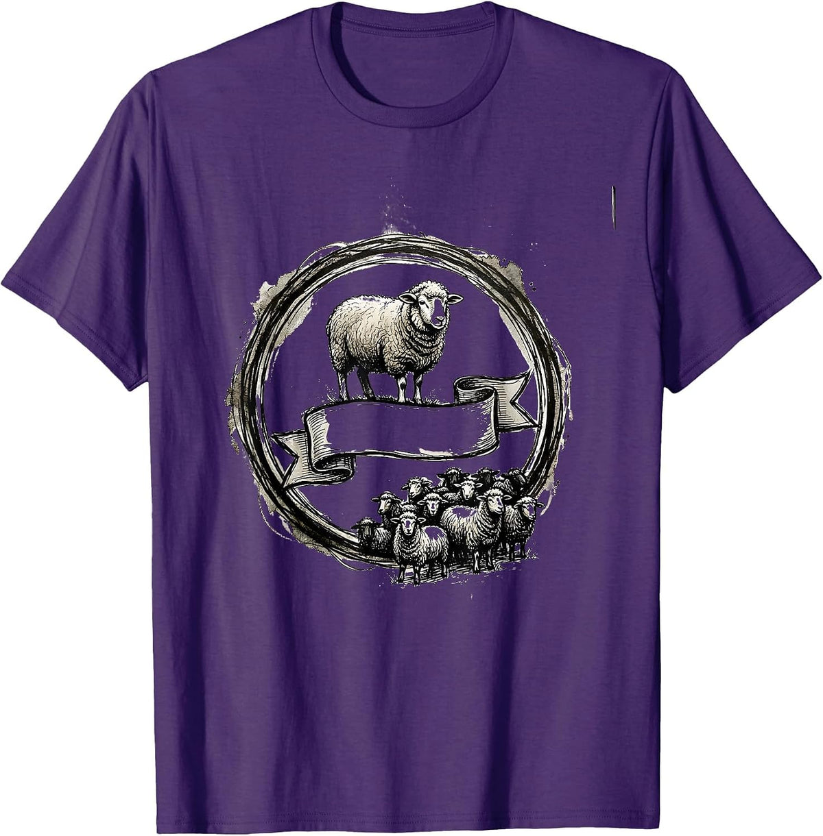 Black Sheep Doodle Hand-Sketched Outsider Humor T-Shirt - Purple
