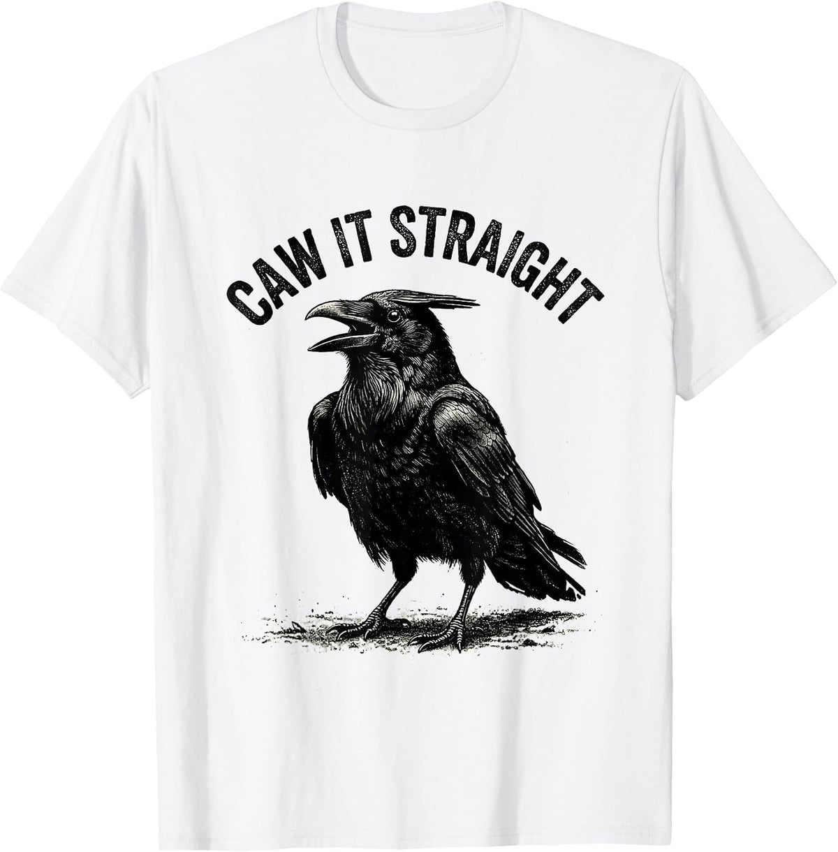 Men's Caw It Straight Gothic Crow Raven Bird Pun Humor T-Shirt - White