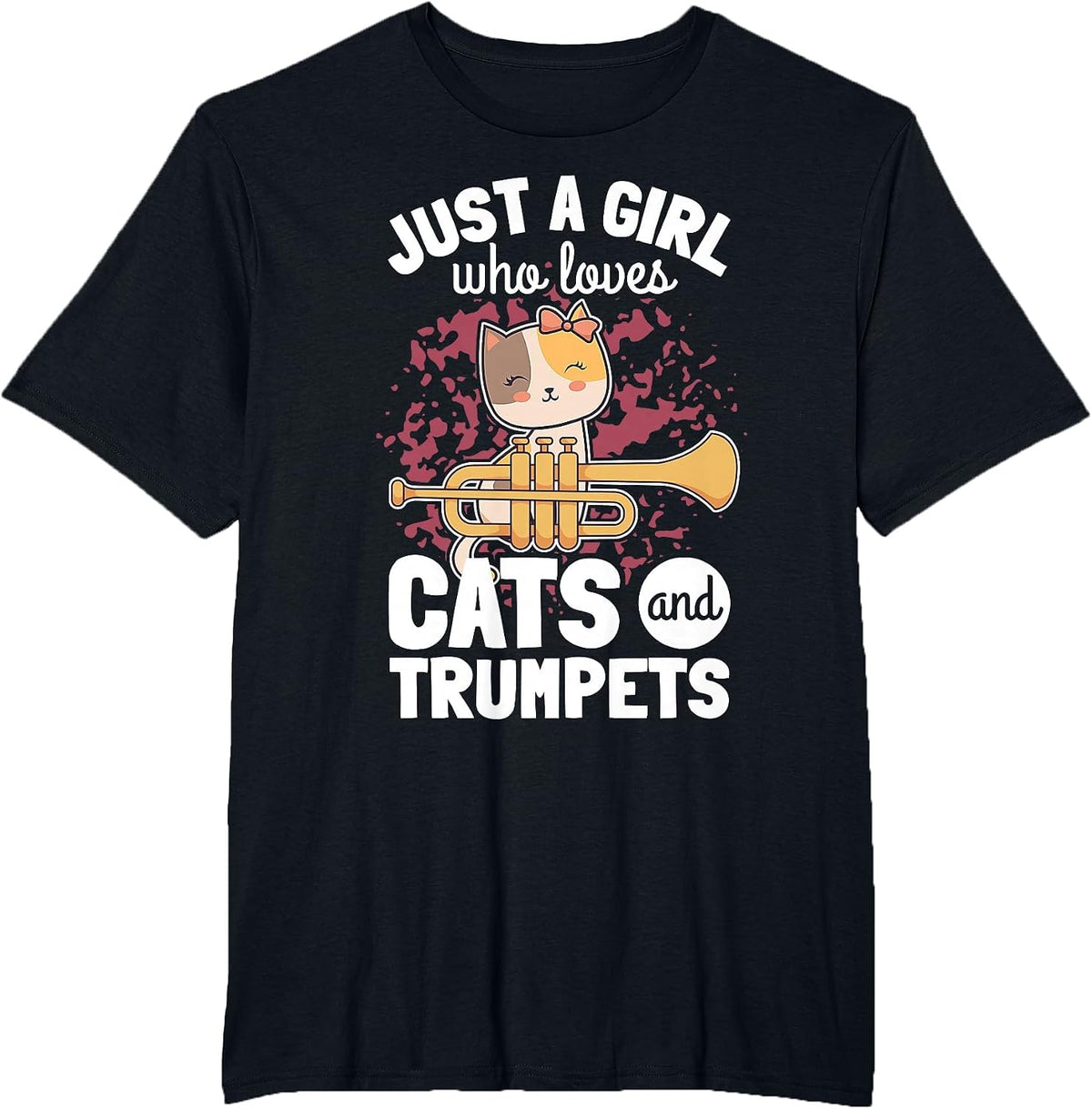 Girl Trumpet Player Saying Trumpeter Cat Owner Kitten Lover T-Shirt - Black